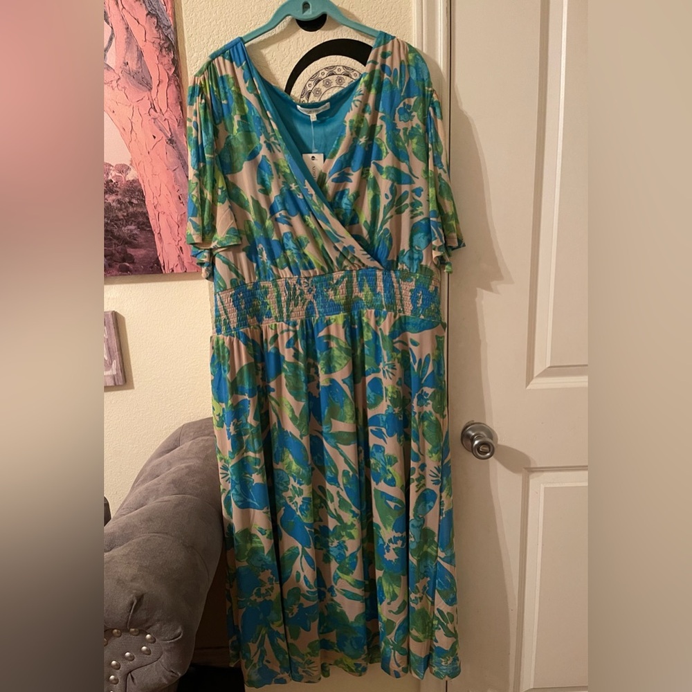 Madison+Hudson Plus Size Womens Floral Wrap Dress in Blue and Green size 2X NEW